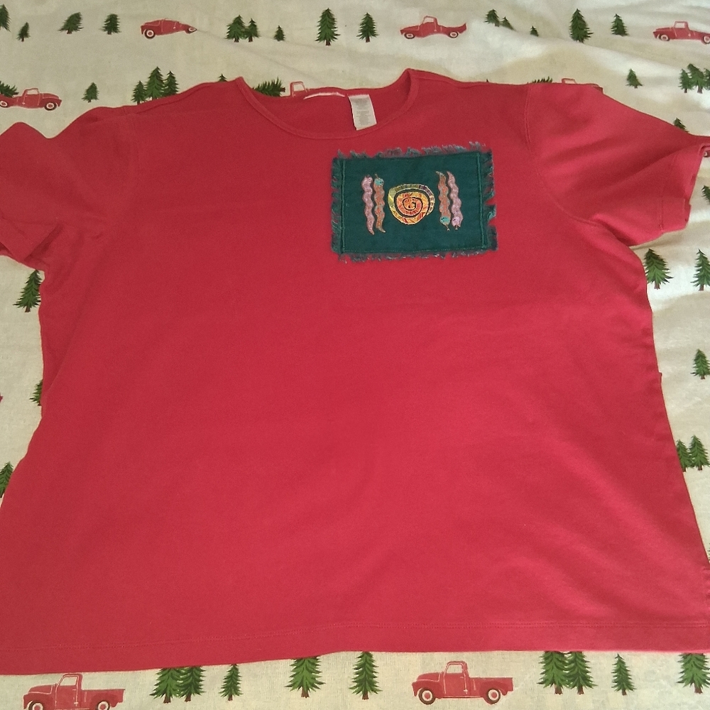 Vintage 80s Carole Little Sport Red 2XL Tee With Embroidered Snake Patch